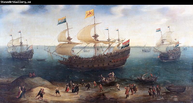 Hendrik Cornelisz. Vroom The Amsterdam fourmaster De Hollandse Tuyn and other ships on their return from Brazil under command of Paulus van Caerden.